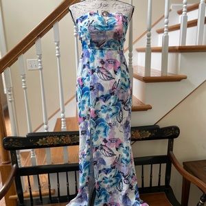 L’ATISTE Watercolor Floral Dress ~ Strapless ~ Side Slit ~ M ~ 🌸
